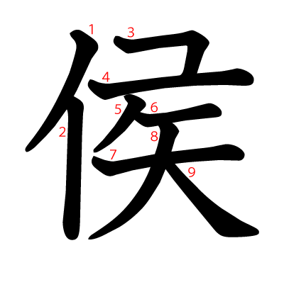 侯の教科書体(筆順付き)