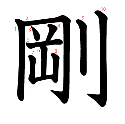 剛の教科書体(筆順付き)