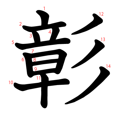 彰の教科書体(筆順付き)