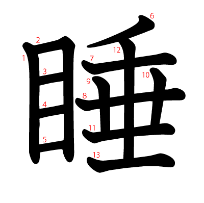 睡の教科書体(筆順付き)