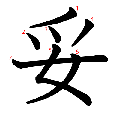 妥の教科書体(筆順付き)