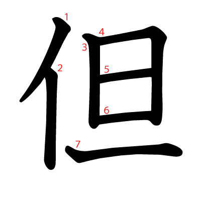 但の教科書体(筆順付き)