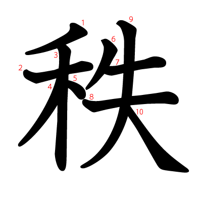 秩の教科書体(筆順付き)