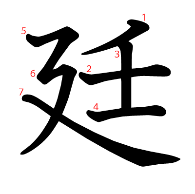 廷の教科書体(筆順付き)