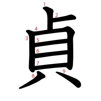 貞の教科書体(筆順付き)