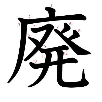 廃の教科書体(筆順付き)