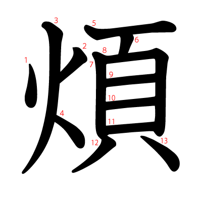 煩の教科書体(筆順付き)
