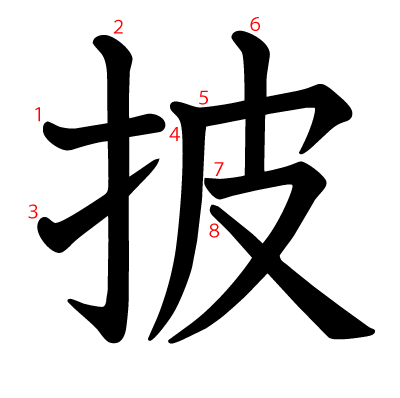 披の教科書体(筆順付き)