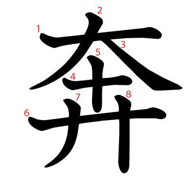 奔の教科書体(筆順付き)