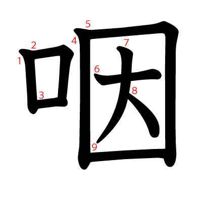 咽の教科書体(筆順付き)
