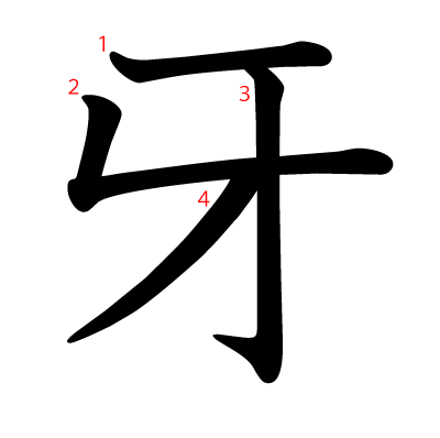 牙の教科書体(筆順付き)