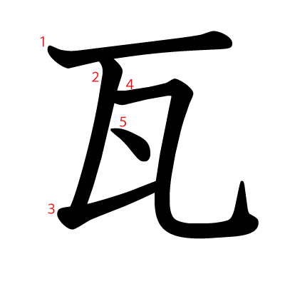 瓦の教科書体(筆順付き)