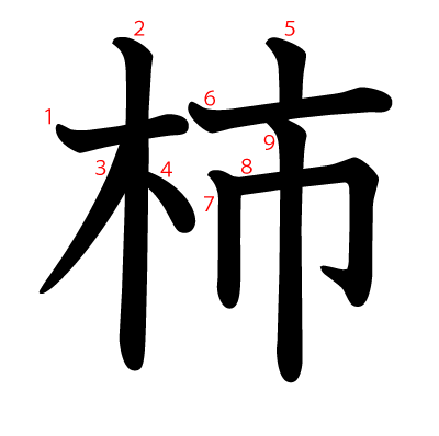 柿の教科書体(筆順付き)