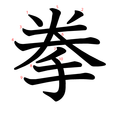拳の教科書体(筆順付き)