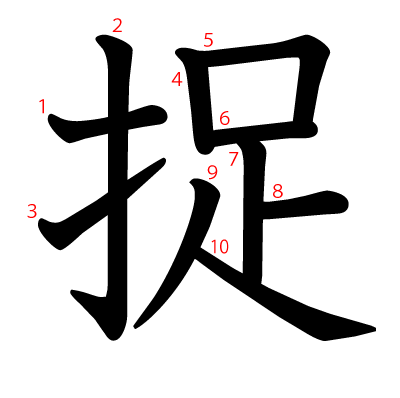 捉の教科書体(筆順付き)