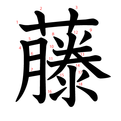 藤の教科書体(筆順付き)