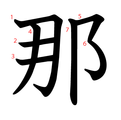 那の教科書体(筆順付き)