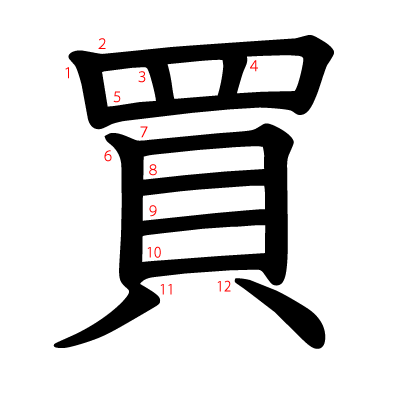 買の教科書体(筆順付き)