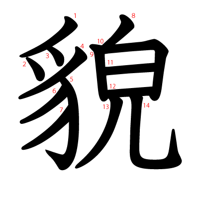 貌の教科書体(筆順付き)