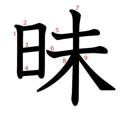 昧の教科書体(筆順付き)