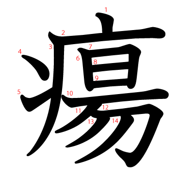 瘍の教科書体(筆順付き)