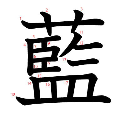 藍の教科書体(筆順付き)