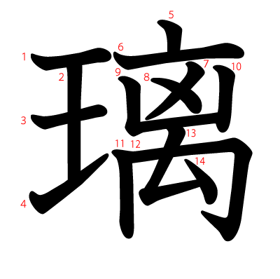 璃の教科書体(筆順付き)