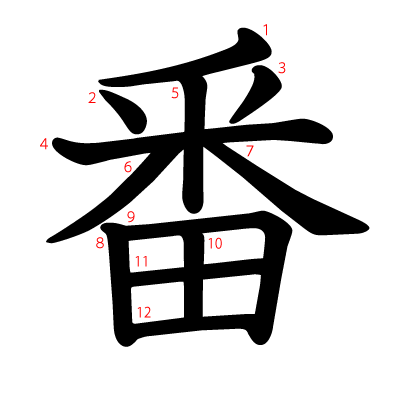 番の教科書体(筆順付き)