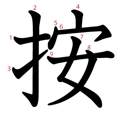 按の教科書体(筆順付き)