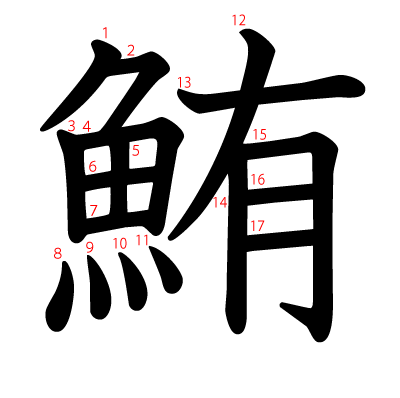 鮪の教科書体(筆順付き)