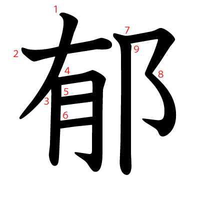 郁の教科書体(筆順付き)