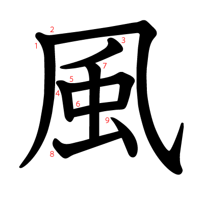 風の教科書体(筆順付き)