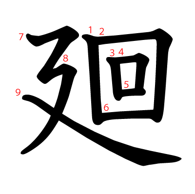 廻の教科書体(筆順付き)