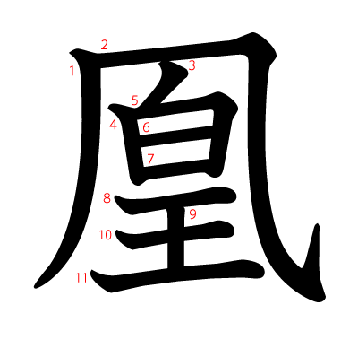 凰の教科書体(筆順付き)