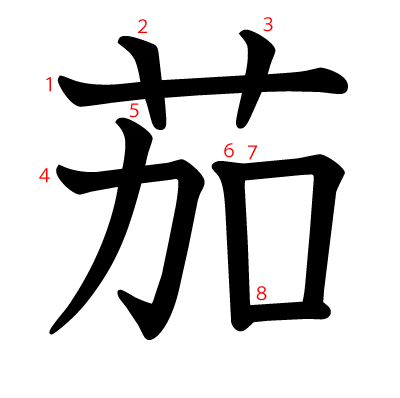 茄の教科書体(筆順付き)