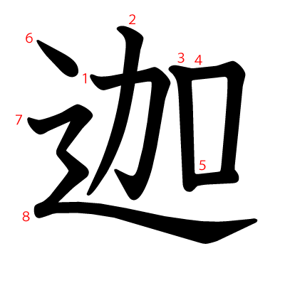 迦の教科書体(筆順付き)