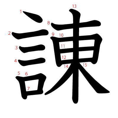 諌の教科書体(筆順付き)