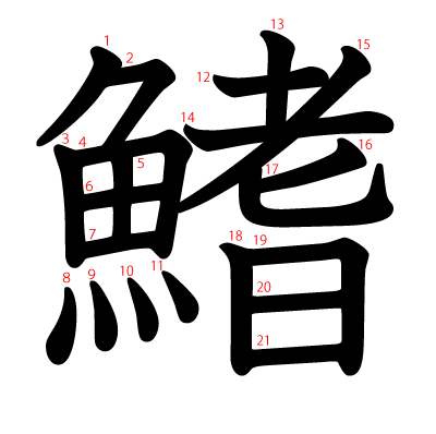 鰭の教科書体(筆順付き)