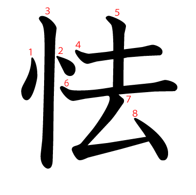怯の教科書体(筆順付き)