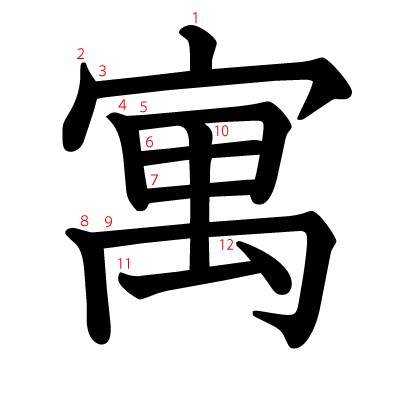 寓の教科書体(筆順付き)