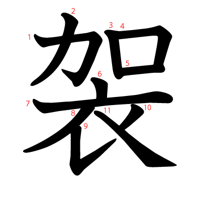 袈の教科書体(筆順付き)