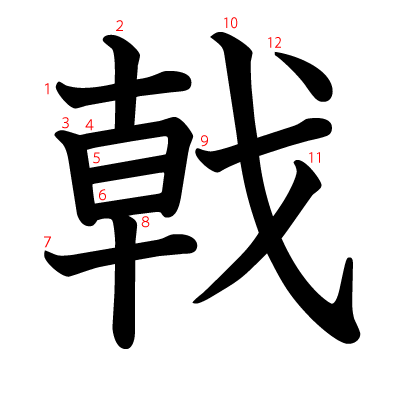 戟の教科書体(筆順付き)