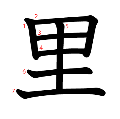 里の教科書体(筆順付き)