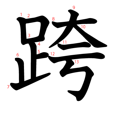 跨の教科書体(筆順付き)