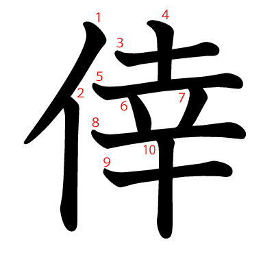 倖の教科書体(筆順付き)