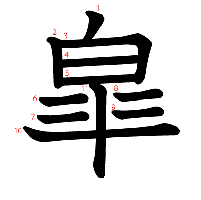 皐の教科書体(筆順付き)