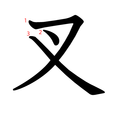 叉の教科書体(筆順付き)