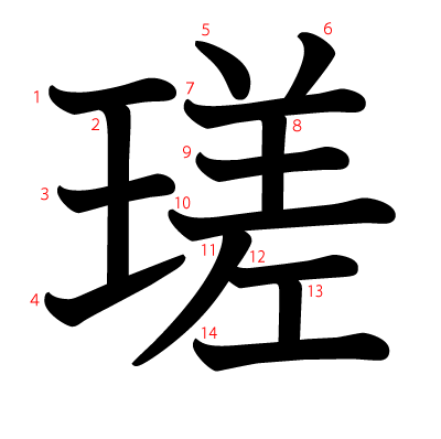 瑳の教科書体(筆順付き)