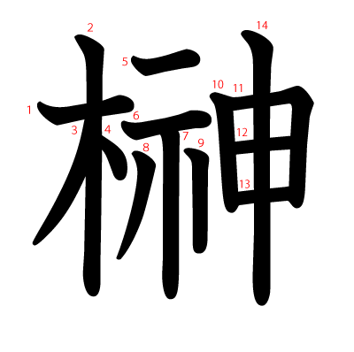 榊の教科書体(筆順付き)