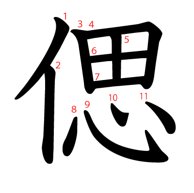 偲の教科書体(筆順付き)